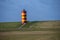 The well-known red and yellow lighthouse Pilsum in East Frisia