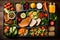 A well-lit photograph capturing a neatly arranged lunch box filled with an assortment of healthy and wholesome foods. The table