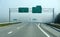 Wellesley Island, New York, U.S.A - October 25, 2019 - A foggy highway near the last exit into the Canadian border