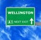 WELLINGTON road sign against clear blue sky