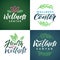 Wellness Center Vector Logo Set. Green Leaves Illustration. Brand Lettering.