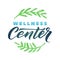 Wellness Center Vector Logo. Stroke Green Leaves Illustration. Brand Lettering