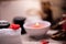 Wellness docoration on valentine`s day with candels and stones