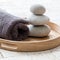 Wellness and meditation concept over feng shui pebbles