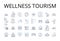 Wellness tourism line icons collection. Adventure travel, Health retreat, Eco-tourism, Luxury vacation, Cultural tourism