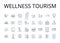 Wellness tourism line icons collection. Adventure travel, Health retreat, Eco-tourism, Luxury vacation, Cultural tourism