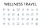 Wellness travel line icons collection. Eco-tourism, Cultural immersion, Adventure holiday, Luxury getaway, Healing