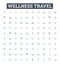 Wellness travel vector line icons set. Wellness, Travel, Health, Vacation, Nourishment, Rejuvenation, Adventure