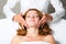 Wellness - woman getting head massage in Spa