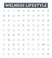 Welness lifestyle vector line icons set. Wellness, Lifestyle, Health, Fitness, Diet, Nutrition, Exercise illustration