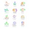 Welness, zen, yoga, herbal center, healthy food logo templates set of hand drawn watercolor vector Illustrations