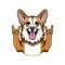 Welsh corgi dog. Horns, Rock gesture. Cute corgi dog portrait. Vector.