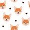 Welsh Corgi seamless pattern. Happy cute cartoon dog smiling faces with hearts on white background. - Vector illustration