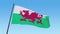 Welsh flag video. 3d Flag of Wales loop footage at day light