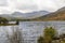Welsh lake Llynnau Mymbyr from Capel Curig, Snowdon in background