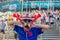 WEMBLEY, LONDON, ENGLAND- 13 June 2021: Triumphant England football fan after England`s win against Croatia in the EUROS game