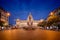 Wenceslas Square with equestrian statue of saint Vaclav in front of National Museum during the night in Prague, Czech Republic