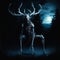 Wendigo, a mythological creature of Native American tradition, depicted as a tall, slender humanoid figure with horns and claws
