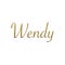 Wendy - Female name . Gold 3D icon on white background. Decorative font. Template, signature logo.