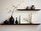 Wenge Wood Floating Shelf with Art-Deco Frames and a Vintage V - AI Generated