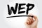 WEP - Wired Equivalent Privacy acronym with marker, technology concept background