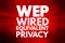 WEP - Wired Equivalent Privacy acronym, technology concept background