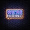 Were Hiring neon sign vector. Were hiring, great design for any purposes. Design template neon text, light banner