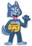 Werewolf cartoon character hold the halloween pumpkin