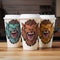 Werewolf Coffee Cups Set - Cartoon Style Monster Face Designs