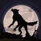 Werewolf Howling at the Moon in a Spooky Night Scene, Vector Illustration