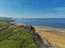 West coast of Ireland, Fanore beach, Sunny day, Blue sky, Atlantic ocean. Nobody. Green fields with dry stone walls