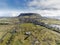 West coast of Ireland. Strandhill town county Sligo, Aerial view on Knocknarea hill, cloudy sky, sunny day