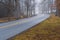 West Confederate Avenue on a foggy winter morning on Gettysburg National Military Park in Gettysburg, PA, USA