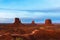 The West and East Mitten and the Merrick Buttes in Monument Valley Navajo Tribal Park at dusk, Arizona