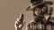 West, guns. Portrait of a cowboy. American bandit in mask, western man with hat. Portrait of cowboy in hat. Portrait of