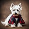 West highland white terrier wearing tartan - ai generated image