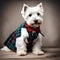 West highland white terrier wearing tartan - ai generated image