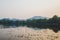 West Lake landscape with reflections in water at sunset, Hangzhou, China