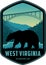 West Virginia vector label with black bear in New River Gorge National Park