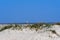 Westerheversand lighthouse in a distant against clear blue sky