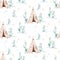 Western baby boy cowboy seamless pattern and teepee tent watercolor illustration. Cartoon and American tribes teepee