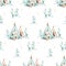 Western baby boy cowboy seamless pattern and teepee tent watercolor illustration. Cartoon and American tribes teepee