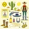 Western cowboy flat icons set