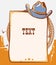 Western cowboy paper background for text. Vector country illustration with cowboy hat and lasso on American desert landscape