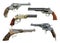 Western cowboy pistol booster pack 1 is a collection of assorted deadly and elegant hand gun firearms on a isolated white