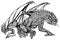 Western Dragon. Classic European mythological creature. Black and white