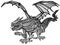 Western Dragon. Classic European mythological creature. Black and white