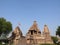 The Western group of Khajuraho temples, on a clear day, Madhya Pradesh India is a UNESCO world heritage site, known for Kama Sutra