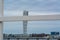 Western Harbour Malmo, Sweden. View from Ribersborgs beach boardwalk. Blue sky and patchy clouds in the background