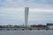 Western Harbour Malmo, Sweden. View from Ribersborgs beach boardwalk. Blue sky and patchy clouds in the background